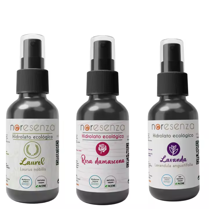 Noresenza Pack Tónicos Naturales Cuidado BIO - Rosa Damascena 100 Ml + Laurel 100 Ml + Lavanda 100 Ml - Hidratación Antiinflamatorio Regula Ph - 1