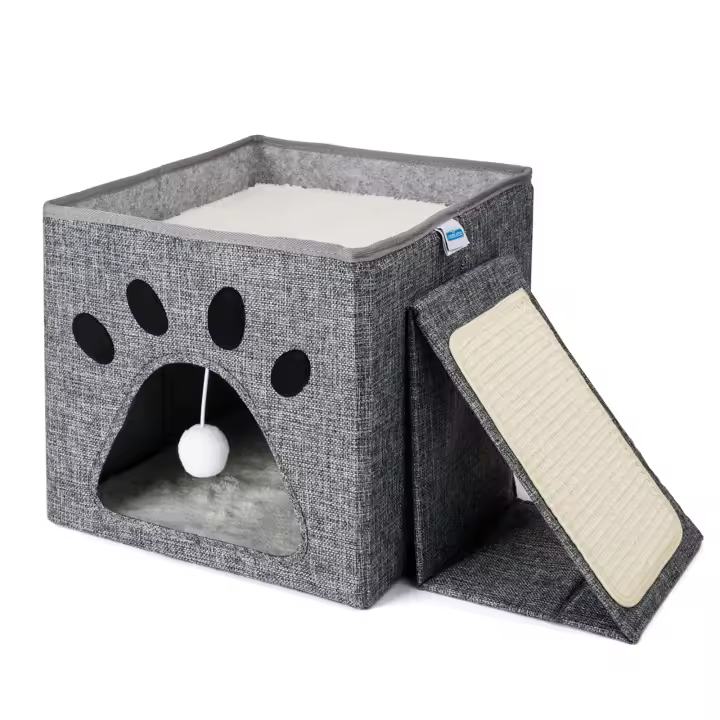 Nobleza - Cueva Plegable para Gatos, Casa para Gatos Interior de 2 Capas, Cubo Multifuncional para Gatos con Tabla Rascadora Extraíble y Bola, Cama para Gatos, 35 x 30 x 30 cm Cat Bed, Gris - 1