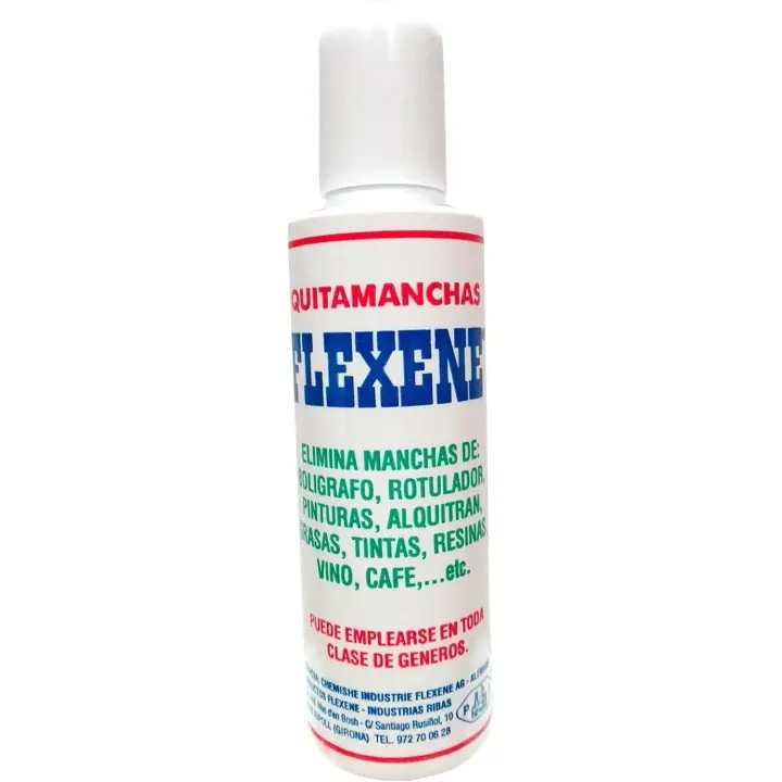 Flexene Quitamanchas 115ml para Tejidos, Bolígrafo, Rotulador, Pinturas, Alquitrán, Grasas, Tintas, Resinas, Vino, Café - Ideal para Ropa y Otras Superficies - 1