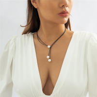 Collar De Cadena De Correa Negra Gótica Para Mujer Moda Ajustable Con Colgante De Perla Sintética Hecho a Mano Estilo Vintage - details 3