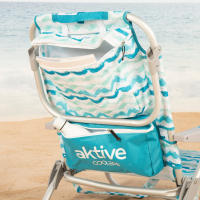 Aktive - Silla de playa plegable con respaldo reclinable en 5 posiciones, estructura de aluminio y acero, asiento de poliéster, cojín, bolsillo lateral y asas tipo mochila, diseño azul Maldivas - details 4