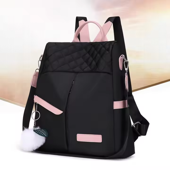 Mochila Oxford Para Mujer 2024 Antirrobo Con Bolsillo Exterior Y Cierre De Cremallera Mochila Escolar Para Adolescentes Decoración Ruched Estilo Moda - 1