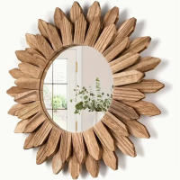 Espejo Decorativo De Estilo Girasol 1pcs Montado En La Pared Madera Para Entrada Dormitorio Y Sala De Estar - details 2