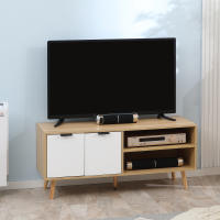 HOMCOM Mueble para TV Moderno Mesa para TV de Salón con 2 Puertas y 2 Estantes de Almacenaje para Televisores de hasta 46" para Dormitorio 110x39x48,8 cm Natural y Blanco - details 1