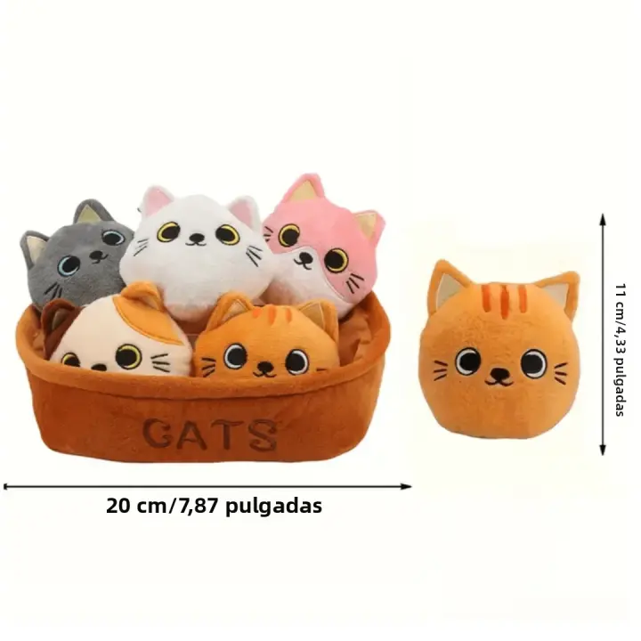Muñeco De Peluche Kawaii 20cm Con Un Cesto De Gatos Animal De Peluche Para Niños Decoración De Hogar Regalo De Navidad Y Cumpleaños Para Niños Y Adultos - 1