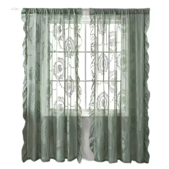 Cortinas De Encaje Verde Estilo Campo Para Living Room Y Dormitorio Decoración De Ventana Con Ramas Espejadas - 1