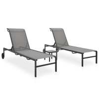 vidaXL Tumbonas con mesa 2 unidades textilene y acero Sillas de Exterior Ideal para jardín, playa, piscina, terraza Tumbona Piscina Tumbonas Playa Tumbonas Jardín Exterior - details 1