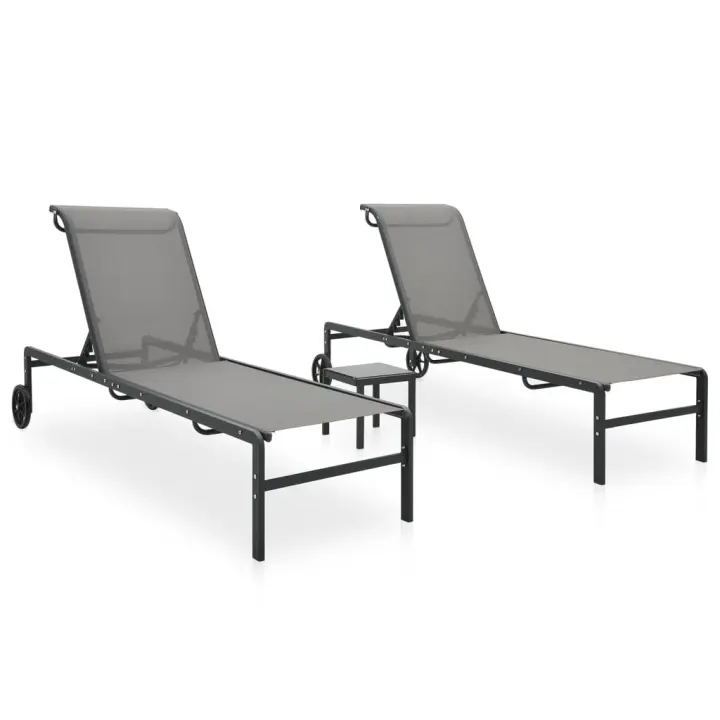 vidaXL Tumbonas con mesa 2 unidades textilene y acero Sillas de Exterior Ideal para jardín, playa, piscina, terraza Tumbona Piscina Tumbonas Playa Tumbonas Jardín Exterior - 1
