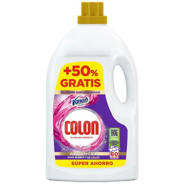 COLON Vanish Advanced Detergente Máquina  60 uds Detergente Líquido Máquina Ropa Blanca y Color - 1