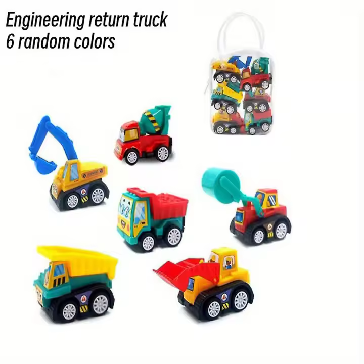 6 piezas de coches de juguete de construcción para niños, minivehículos de tracción trasera, excavadora, camión, tractor, regalos de fiesta, calcetines de regalo para niños. - 1