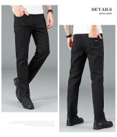 Jeans Negros Puros Para Hombre Estilo Coreano Moda Recta Cómodos Y Elásticos Clásicos De Negocios Talla Media Longitud Completa - details 2
