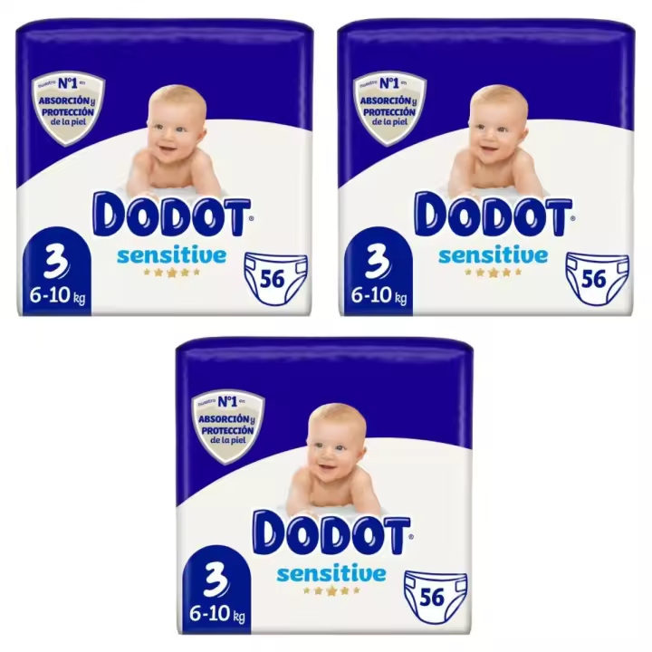 DODOT Sensitive Pañales Talla 3 (6-10kg) 56 Unidades Caja 3 Bolsas Total 168 Pañales - 1