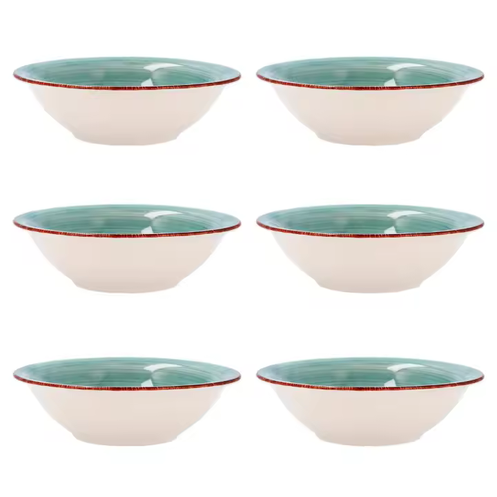 Quid Vita Aqua - Set 6 Boles Cerámico 18cm Turquesa Brillo - Material Cálido y Natural - Pintado a Mano - Apto Microondas y Frigorífico - Encajable - 1