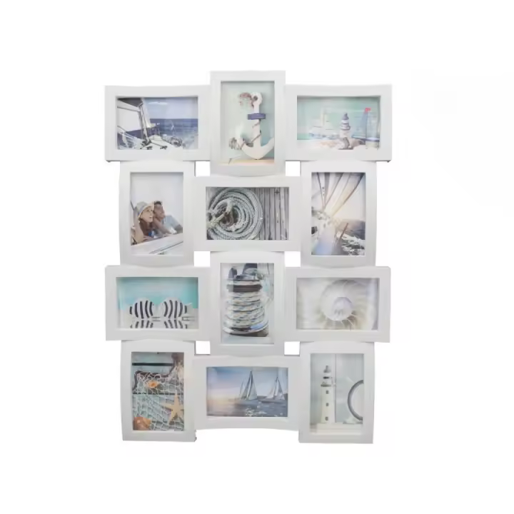 Gissed- Marco de Fotos Múltiple para 12 Fotografías, Estilo Náutico, Color Blanco, 63 x 48 cm, Decoración de Pared - 1