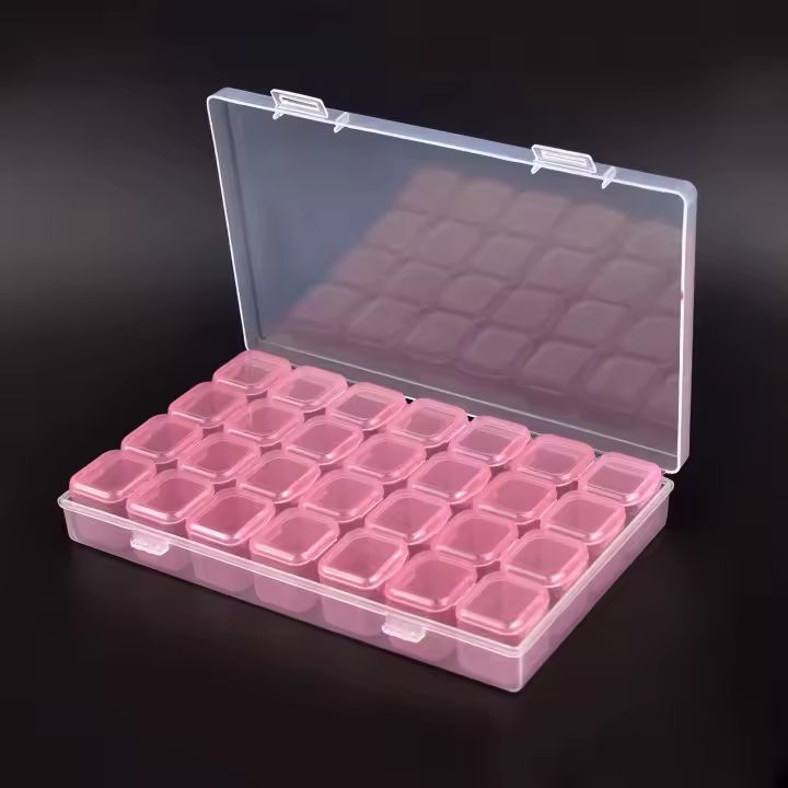 Caja De Almacenamiento Ajustable De Plástico Con Etiquetas Para Joyería Arte De Uñas Y Accesorios De Pintura Diamante Caja De Contenedor Con Ganchos De 28 - 1