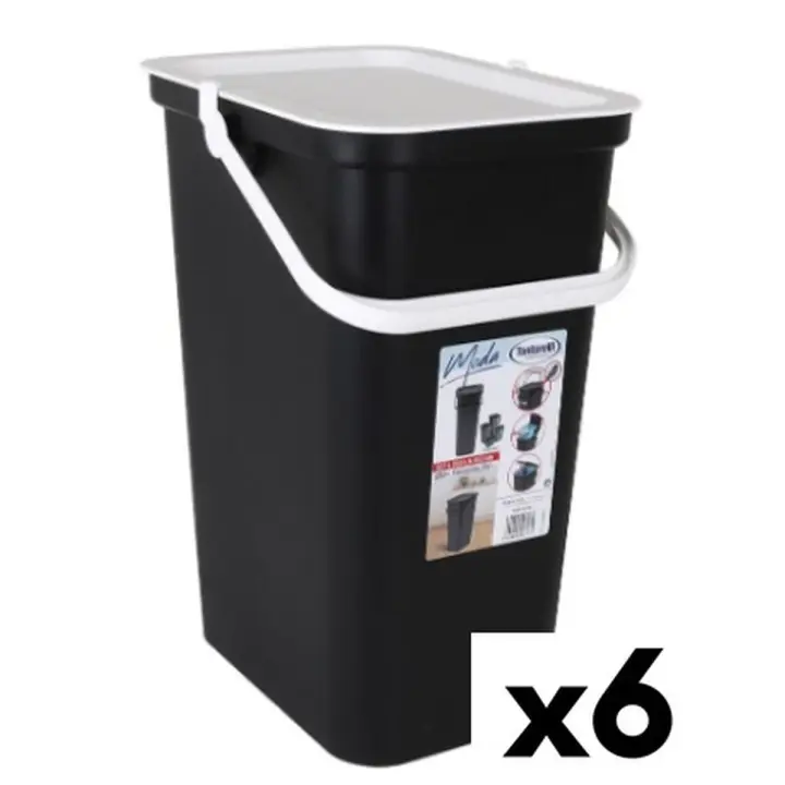 Cubo de Basura para Reciclaje Tontarelli Moda Blanco Negro 24 L (6 Unidades) - 1