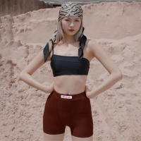 Shorts De Motociclista Blancos Con Bordado De Letras Para Mujer Cintura Alta Algodón Y Poliéster Estilo Casual De Verano - details 5