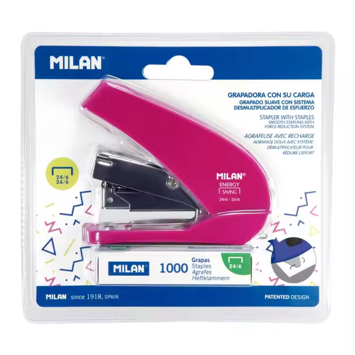 Grapadora Compacta Energy Color Rosa + 1000 Grapas 24/6 - Milan - 1