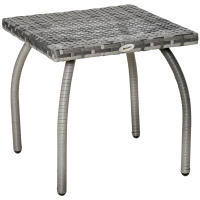Outsunny Mesa de Jardín de Ratán Mesita Auxiliar con Patas de Metal Carga 30 kg Mesa de Exterior para Patio Terraza Balcón 45x45x44 cm Gris - details 0