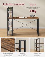 Escritorio con Estantes Ajustables a Derecha o Izquierda - Mesa de Ordenador para Oficina en Casa o Estudio, Fácil Montaje, Negro Ébano o Marrón Rústico, 137 cm de largo - details 4