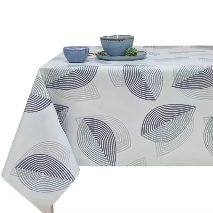 Mantel PVC, Mantel de hule, , Para mesa rectangular, Tapete de cocina, Hojas  Azul, oro - 1