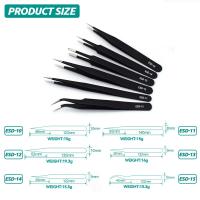 Set De 6 Pinzas De Precisión ESD Antiestática De Acero Inoxidable Herramientas De Reparación Para Electrónica Soldering Y Artesanía - details 2