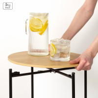 Max Home - Mesa auxiliar redonda, D40xH40 cm, peso máximo soportado 4 kg, efecto roble,  estructura metálica negra, mesita de centro, decoración para salón, dormitorio, oficina - details 2