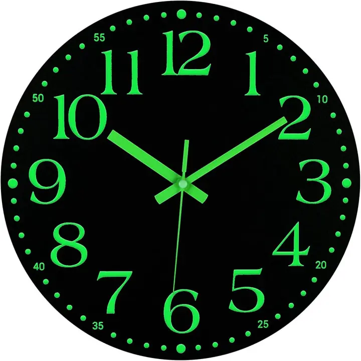 Luminous Wall Cloc, Reloj de cateria Silencioso sin TicTac de 12 pulgadas, Decoración de Reloj de pared para Cama - 1
