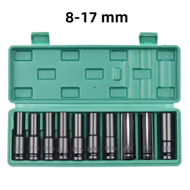 Juego De 10 Piezas De Rodilleras De 6 Puntos 1/2 Pulgada Tamaños Métricos De 8 a 24 Mm Acero Carbono Caja De Almacenamiento Dura Para Mecánicos - 1
