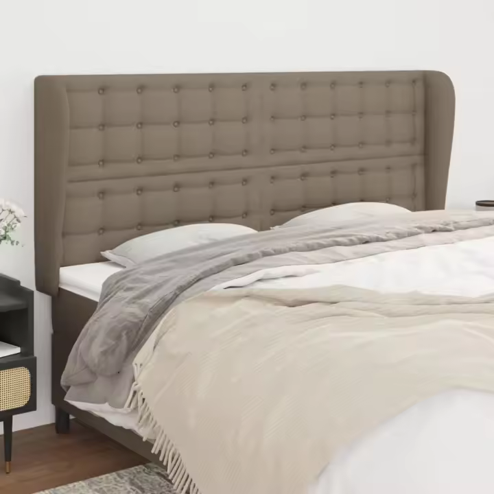 vidaXL Cabecero con orejas de tela gris taupe 183x23x118/128 cm - 1