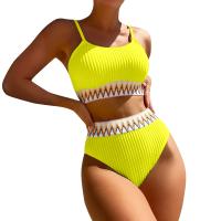 Bikini De Verano Para Mujer Estilo Playa Moda Elegante Con Cintura Alta Y Efecto Delgado Dos Piezas Color Bloqueado Conjunto De Baño Con Suspensión - details 10