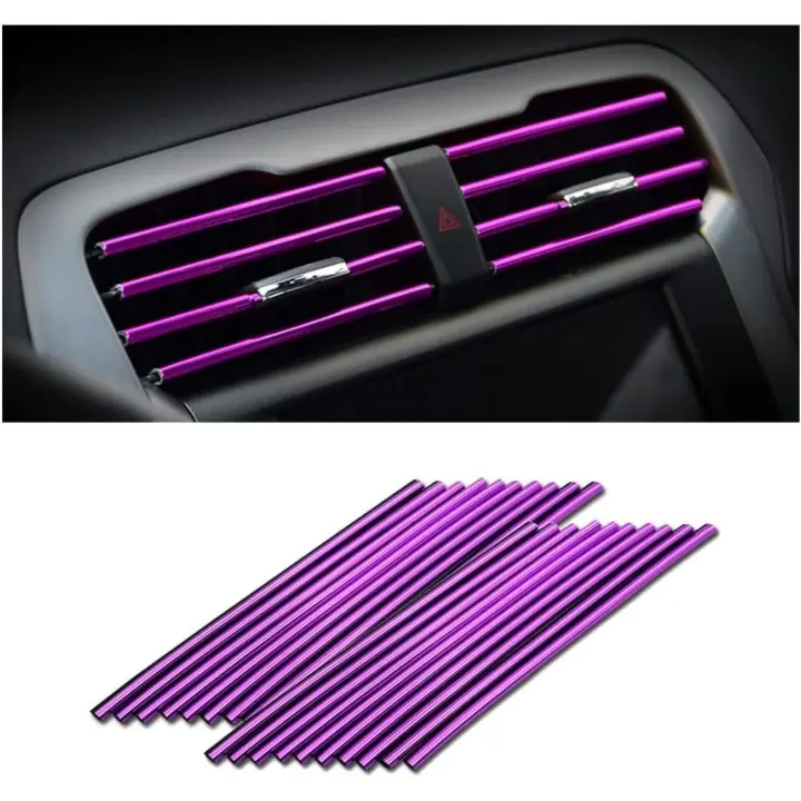 20 tiras decorativas para el aire acondicionado del coche, tiras embellecedoras para salida de ventilación de bricolaje, accesorios flexibles para el interior del coche (morado) - 1