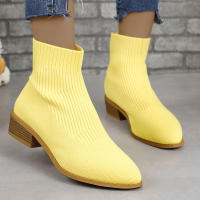 Botas De Tobillo Para Mujer Moda Media Altura Tacón Puntera Punzada Tejidas BotinesChelsea Casual Zapatos De Tacón Suelto Pumps - details 7