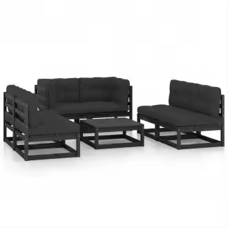 VIDAXL 3076468 conjunto de jardín de sofá modular de 4 plazas y mesa de centro de madera de pino negro con cojines antracita vida xl - 1