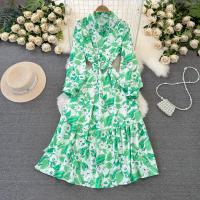 Vestido Largo De Mujer Estampado Floral Casual Con Mangas Largas Cuello Enrollado Vestido Bohemio Para Playa Y Fiesta - details 0