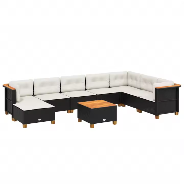 vidaXL Set de sofás de jardín 8 piezas y cojines ratán sintético negro - 1