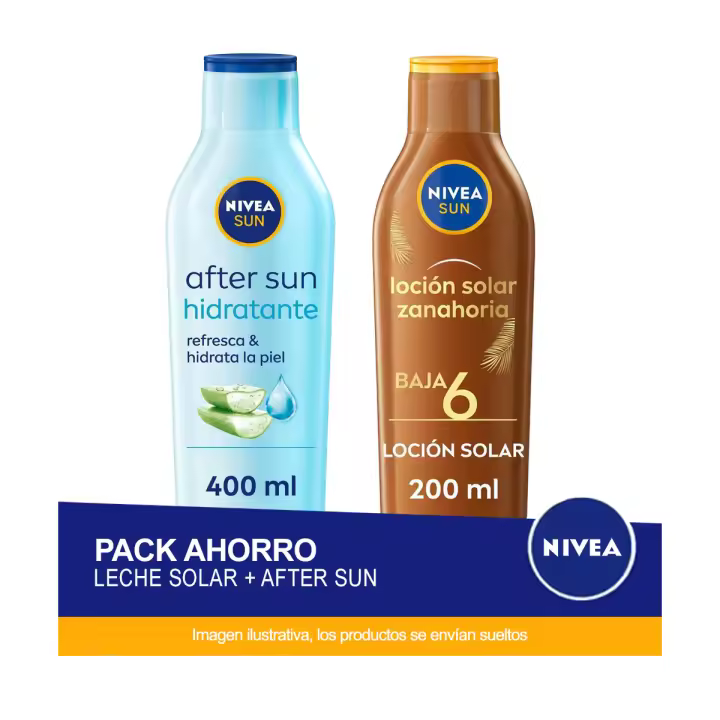 NIVEA SUN Pack ahorro protector solar - Contiene Loción solar zanahoria bronceado intenso SPF6 y Aftersun - 1
