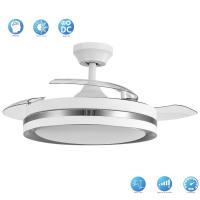 Akunadecor - Ventilador de techo modelo MIOK S blanco/plata, motor DC 6 velocidades Tecnología Led 46W sistema CCT 5520 Lúmenes, Control remoto con temporizador, luz regulable en color e intensidad, Memoria motor inverter verano/invierno ultra silencioso. - details 0