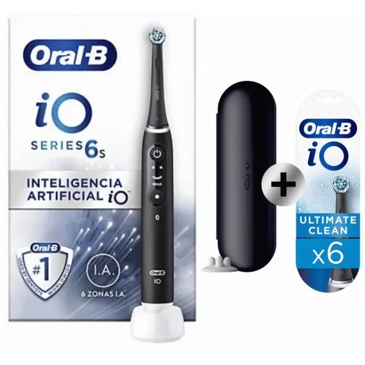 Oral-B iO 6 Cepillo Eléctrico negro con 6 Recambios y Estuche de viaje, Producto Europeo con Garantía Oficial. - 1