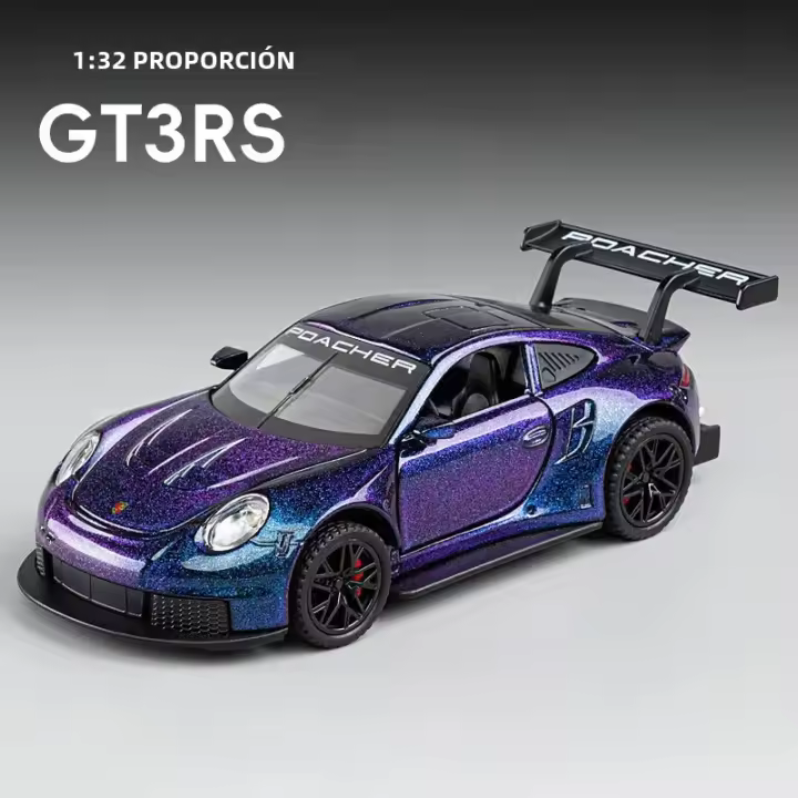 Coche De Juguete Porsche 911 GT3 RS a Escala 1:32 En Metal Con Sonido Y Luz Modelo De Coche Para Niños Regalo Ideal Para Coleccionistas - 1
