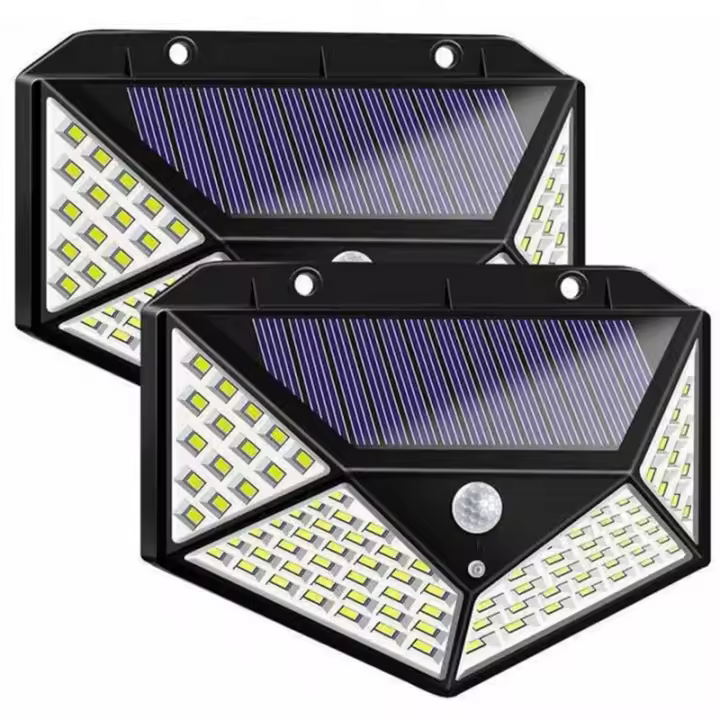 2 Piezas 100LED Luz Solar, Panel Solar de Luz Humana Solar Equipado Super Brillante Carga Solar Ahorro de Energía 3 Modos Iluminación Impermeable Sensor Humano para Estacionamiento de Jardín - 1