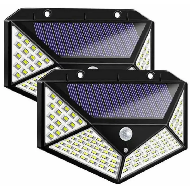 2 Piezas 100LED Luz Solar, Panel Solar de Luz Humana Solar Equipado Super Brillante Carga Solar Ahorro de Energía 3 Modos Iluminación Impermeable Sensor Humano para Estacionamiento de Jardín - 1