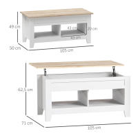 HOMCOM Mesa de Centro Elevable Mesa de Café con Encimera Elevable 2 Compartimentos Abiertos y Espacio Oculto de Almacenaje 105x50x49 cm - details 2