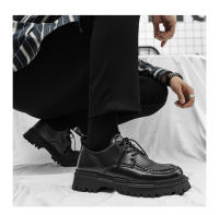 Zapatos De Cuero Para Hombre Estilo Británico Verano/Otoño Con Cordones Casual Plataforma Antideslizante Punta Redonda Zapatillas Hombre - details 6