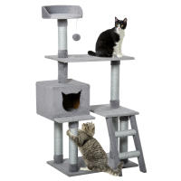 PawHut Árbol Rascador para Gatos Grande Altura 124 cm Torre de Escalada con Plataformas Escalera Cueva Postes de Yute y Bola Colgante Juego y Descanso 60,5x40x124 cm Gris - details 0