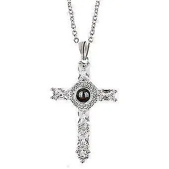 Collar con Cruz de Diseño Novedoso y Brillante, Aleación, Proyección de "Te Amo" en 100 Idiomas, Ideal para el Uso Diario. - 1