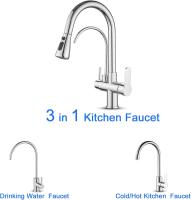 BIT 3 en 1 Grifo de cocina con grifo de agua potable, grifo purificador de agua 3 en 1, 2 asas, rociador extraíble de 3 funciones, cuerpo de latón, cromo - details 4