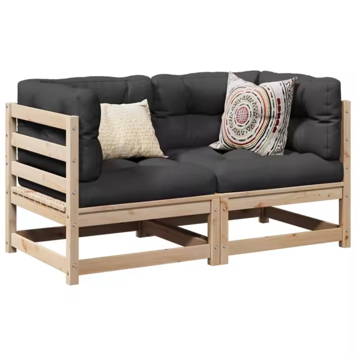 vidaXL Set de sofás jardín 2 pzas con cojines madera abeto Douglas en color Douglas natural/Pino natural | acolchados duraderos para sofás de jardín terraza exterior - 1