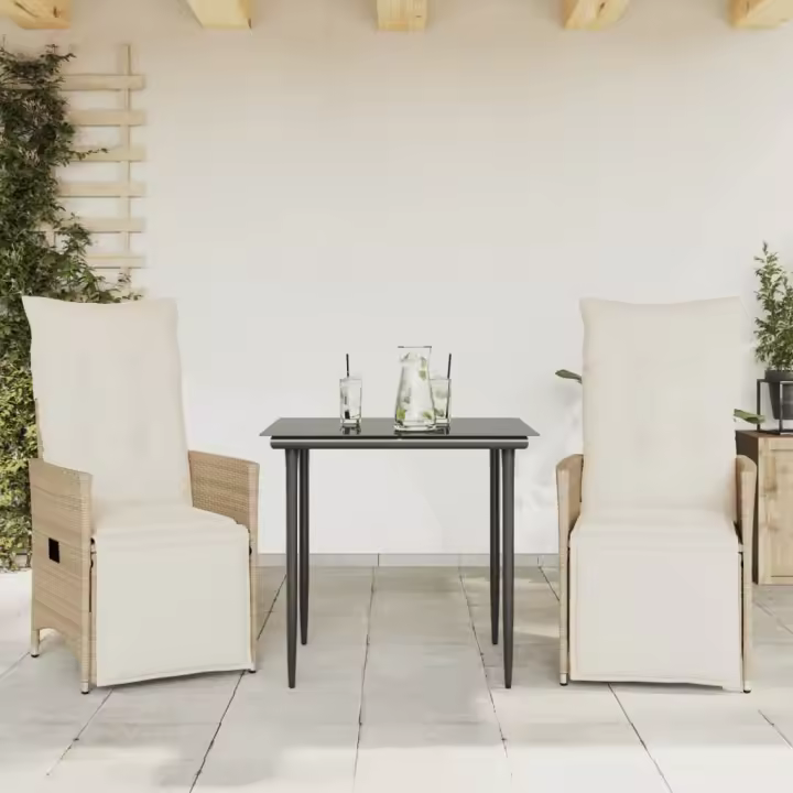 Sillones reclinables de Jardín con 2 UDS beige trinquete PE - 1