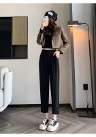 Pantalones De Trabajo Mujer Estilo Casual Cintura Alta Botones Talla Grande Color Caqui Largo Hasta El Tobillo Trasero Ancho - details 32